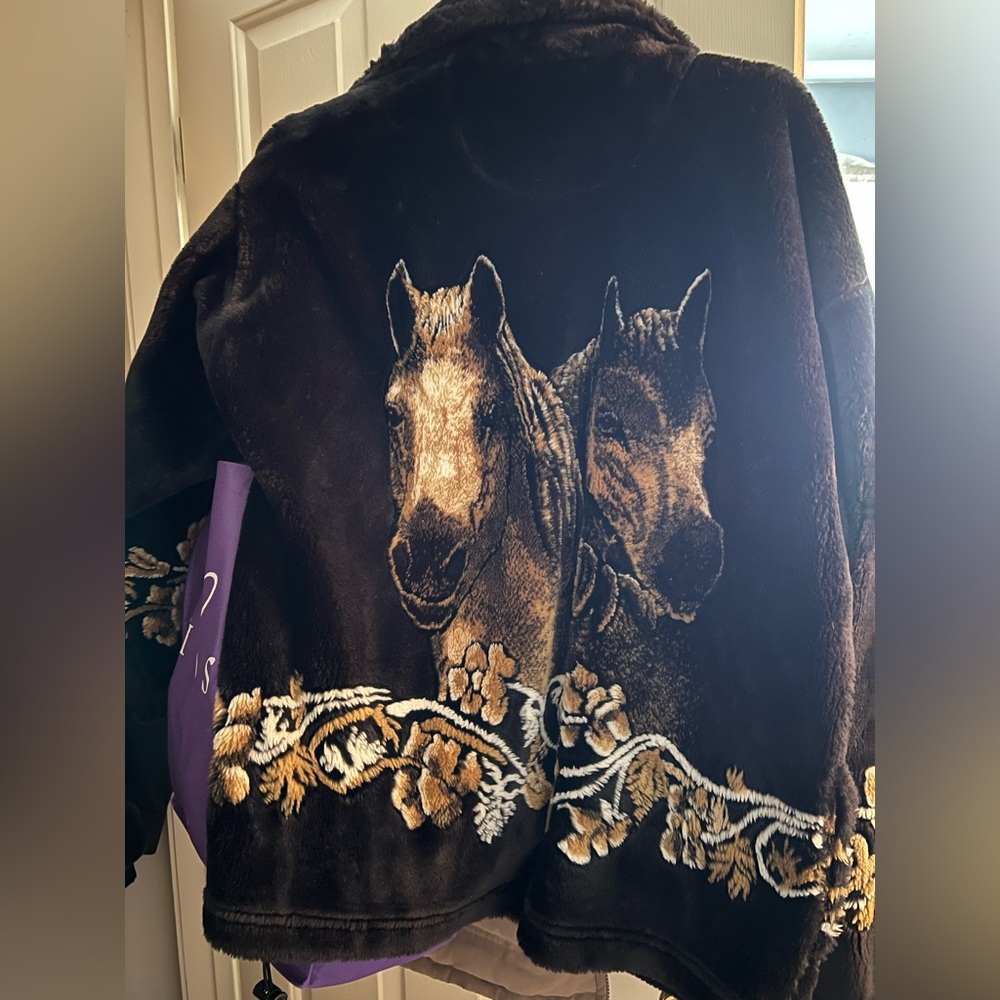 Horse print fleece-faux fur  jacket